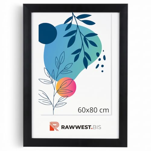 RAWWEST.BIS Bilderrahmen 60x80cm MDF Holz Rahmen Posterrahmen mit Acrylglas Holzrahmen aus Holzplatten für Bilder Poster Fotos Puzzle Plakatrahmen zum Aufhängen & Aufstellen Fotorahmen Schwarz