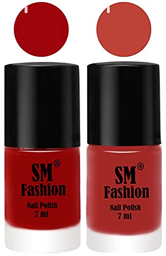 Image of Long Lasting Nail Polish | Nail Paint Combo 7 ml Each) - Set of 2 Light Red-Dark Nude