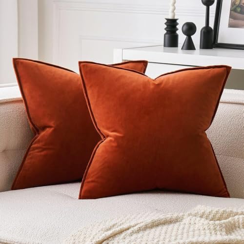 MIULEE Fall Decorative Burnt Orange Velvet Throw...