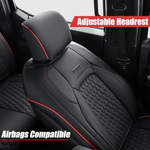 Image of Coverado Wrangler JK Seat Covers, Custom Fit for Pickup Truck Jeep Wrangler Seat Covers 2 /4 Door, Waterproof Leather Car Seat Covers Cushions for Jeep Wrangler Accessories 2007-2012(Red Line)