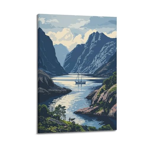 Poster paysage fjord voilier WIZIGM - Décoration murale moderne toile 40 x 60 cm