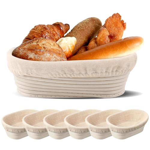 10 inch Oval Banneton Bread Proofing Basket Set of 6 with Liner Sourdough Starter Kit Sourdough Bread Baking Supplies Banneton Basket Gifts