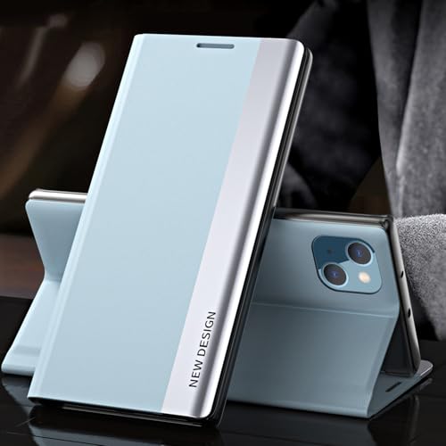Housse cuir iPhone 12 Pro bleu clair rabat magnétique antichoc