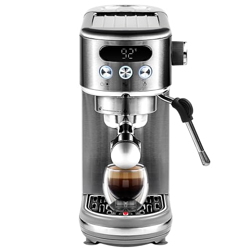 Daewoo Compact Espresso Coffee Machine, Digital, 20Bar Pressure, Professional Look With Steam Wand, Barista Quality Coffee Made At Home With Ground Coffee, 1.2 Litre Water Tank, Accessories Included