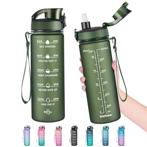 Image of Enerbone 24 oz Water Bottle, Leakproof BPA & Toxic Free, Motivational Water Bottle with Times to Drink and Straw, Fitness Sports Water Bottle with Strap for Office, Gym, Outdoor Sports