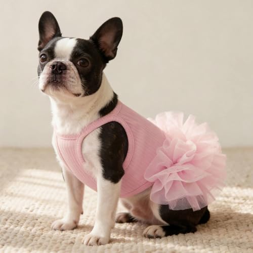 Vestido para perro con falda de tul y tirantes finos rosa L