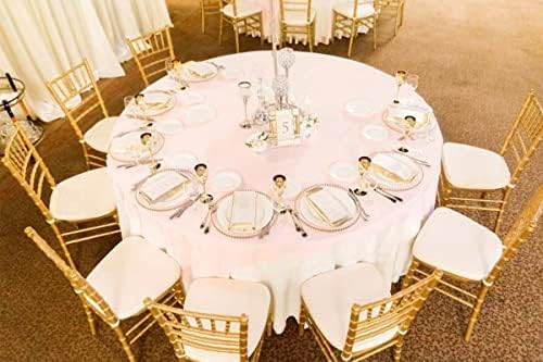 Miniatura 6 de Paquete de 10 manteles redondos blancos de 120 pulgadas, tela de poliéster lavable, manteles de lino a granel, para fiestas, bodas, banquetes,