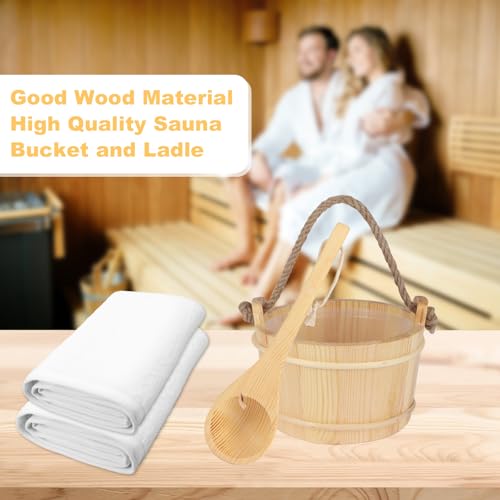 NetLea 6L-1.6Gal Pine Wood Sauna Bucket and Ladle Set, Complete Handmade Wooden, 14.5″ Sauna Ladle,Premium Pine Sauna Accessories Kit for Steam Sauna, Natural Wooden Bucket for Sauna