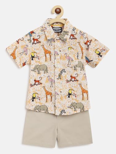 Image of Nautinati Boys Printed Collared Shirt with Shorts Clothing Set | Age 1-5 Years