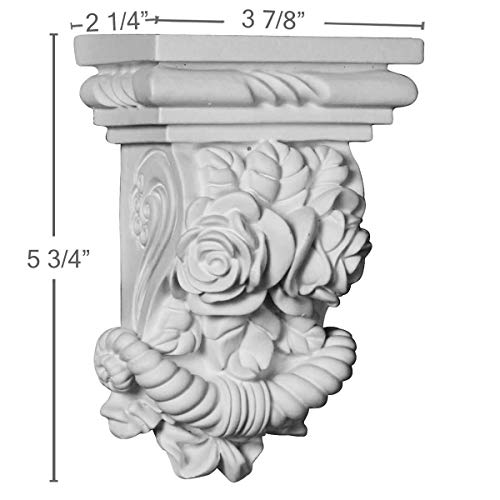 Image of Ekena Millwork COR04X02X06RO 3 7 /8 inch W x 2 1 /4 inch D x 5 3 /4 inch H Rose Corbel, White