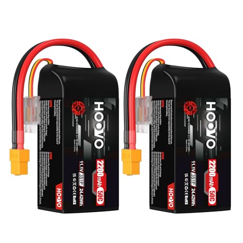 Lot de 2 batteries LiPo 3S - 2200 mAh - 11,1 V - 50 C - SoftCase - Avec fiche XT60 - HOOVO pour voiture radiocommandée 1:14 - Pour voiture, camion,...