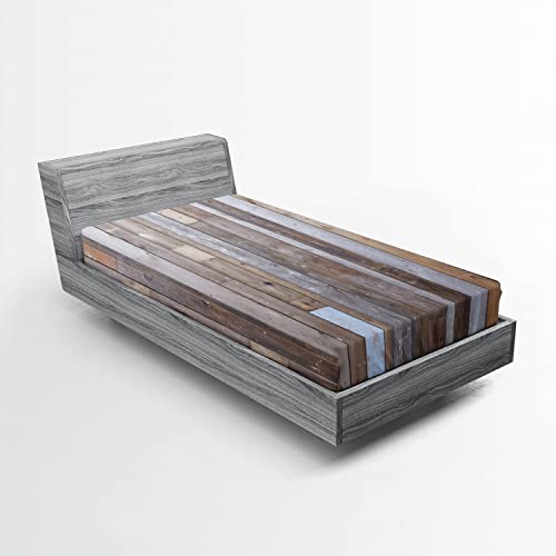 Ambesonne Rustic 2 Pack Fitted Sheet, Retro Effect Planks Print, Bed Cover All-Round Elastic Deep Pockets 2 Pieces, Package Contains 2 Twin Size Fitted Sheets, Brown Multicolor