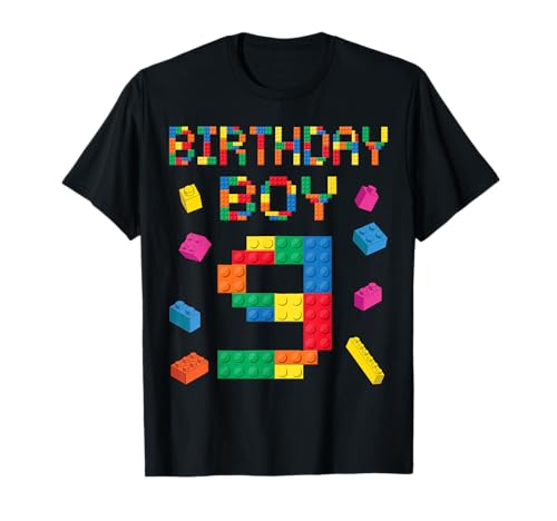 Building Bricks 9th Birthday Boy 9 Nueve Year Master Builder Camiseta