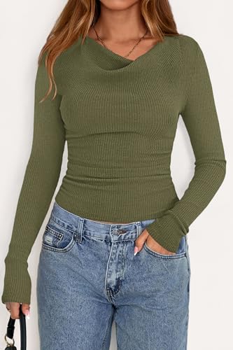 PRETTYGARDEN Women Cowl Neck Knit Fall Ruched Crop Tops - image 2
