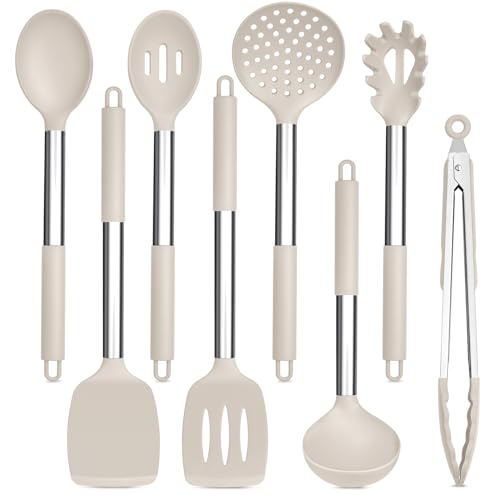 Image of TeamFar Kitchen Utensils Set of 8, Silicone Utensils Kitchen Tools Set