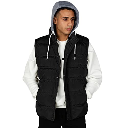 Corbuyit Black Vest Men's Men With Hood - Outdoor Casual Puffer Travel Warm Gilet Winter Outerwear Lightweight Fashion Insulated Sleeveless Sport Sweater Bubble Zipper Vests Xl #TOP3