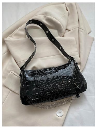 Women's Textured Shoulder Handbags Chain Zipper Buckle Underarm Hobo Bags Purse2