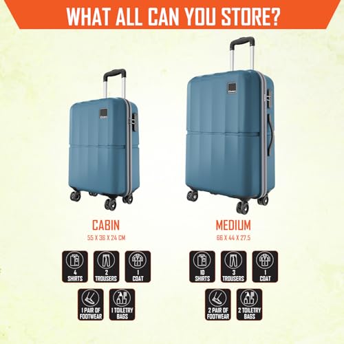 Image of Safari Genius Theo 8 Wheels Set of 2 (Cabin + Medium) Trolley Bags, Hard Case Polycarbonate, 360 Degree Wheeling Carry-on & Check-in Luggage, Suitcase for Travel, Trolley Bags for Travel, Pearl Blue