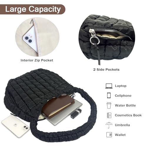 Image of Puffer Tote Bag for Women Large Quilted Tote Bag Crossbody Lightweight Nylon Puffy Hobo Bag Carryall Shoulder Bag for Women