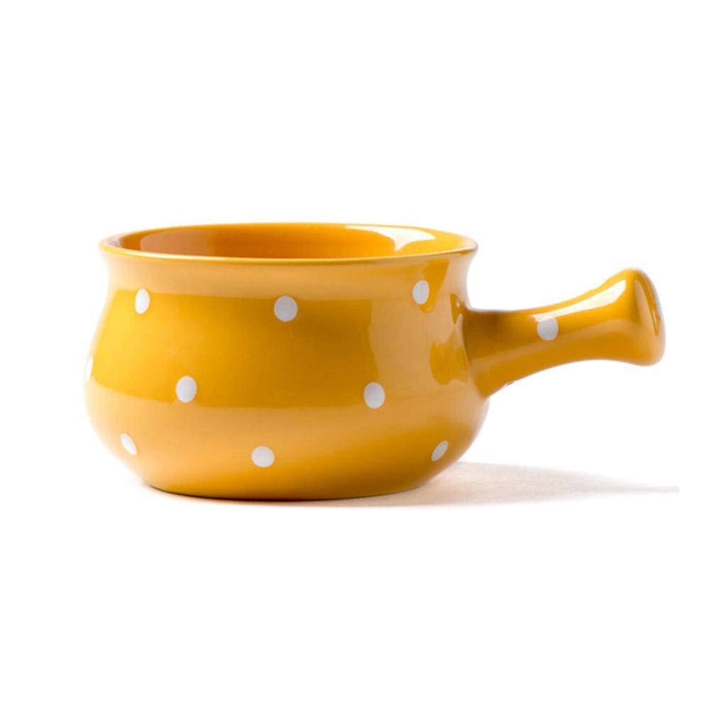Bol à soupe à pois jaune 650ml en céramique style japonais avec poignée