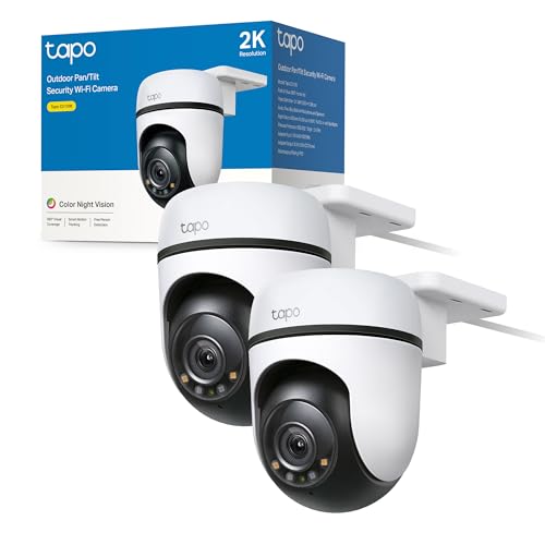 Tapo C510W(2-pack) Telecamera WiFi Esterno 2K 3MP, Visione a 360°, Visione Notturna a Colori, Telecamera di Sorveglianza IP, Sensore di Movimento, Impermeabile IP65, Audio bBidirezionale, Alexa, 2 pz