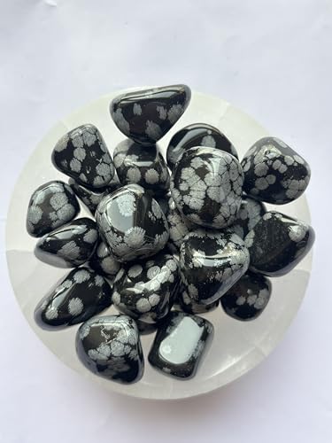 Image of Tumbled Stones, Natural Crystal Healing Stones, Home Office Decor, Aquarium Decorative Pebbles, Vase Fillers (Snowflake Obsidian, 100)