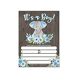 25 Boy Elephant Baby Shower Invitations, Sprinkle Invite for Boy, Coed Greenery Gender Reveal Theme, Cute Rustic Animal Peanut DIY Fill or Write in Blank Printable Card, Blue Garden Party Supplies