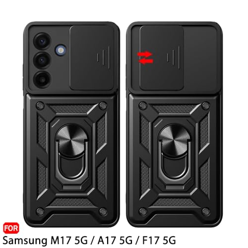 Image of TheGiftKart Tough Armor Bumper Back Cover Case for Samsung Galaxy M17 5G / A17 5G / F17 5G | Sliding Camera Cover, Kickstand & Ring Holder | 360 Degree Protection Back Cover Case (PC & TPU, Black)