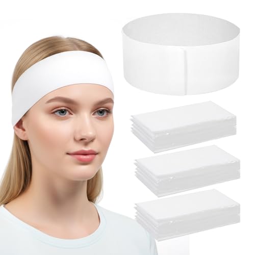 Xaajooio 150PCS Disposable Spa Headbands, Non-Woven Stretch Facial Hairband with Adjustable Magic Tape for Facial, Makeup, Skincare, Travel, Ideal for Beauty Enthusiasts and Professionals