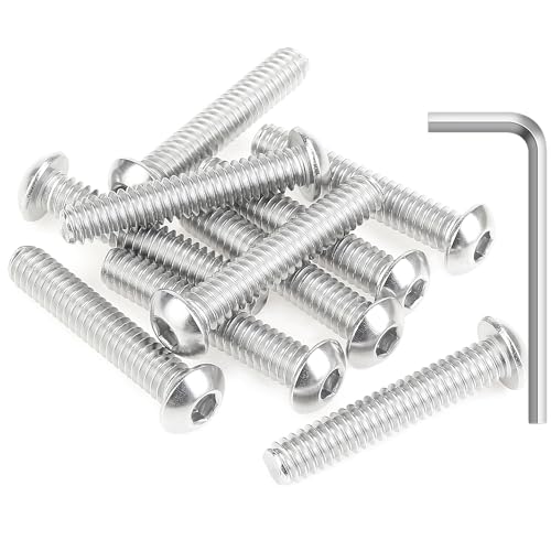 Image of 10 Pieces 1 /4-20 x 1-3 /8 inch Button Head Socket Cap Screws Bolts, HELIFOUNER 304 Stainless Steel (18-8) Screws, Bright Finish, Fully Threaded