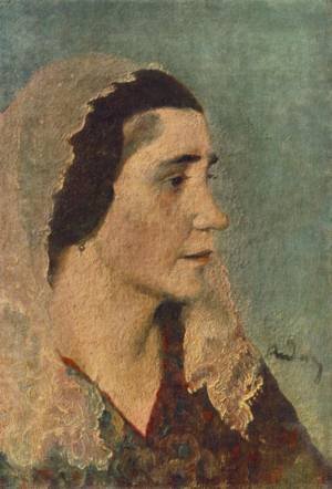 Peinture à l'huile portrait femme vintage : Gyula Rudnay Woman with Lace Scarf reproduction toile