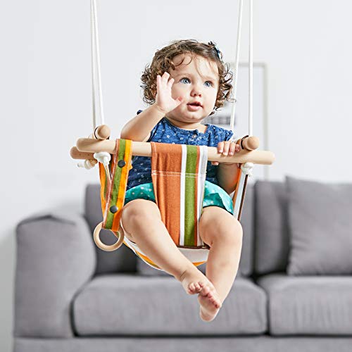HAPPY PIE PLAY&ADVENTURE Secure Canvas Hanging Swing Seat Indoor Outdoor Hammock Toy for Toddler (Yellow) - Thumbnail 3