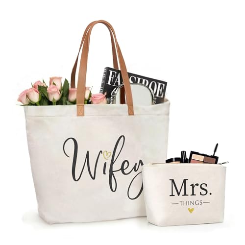ELEGANTPARK Wifey Tote Bag for Bride and Mrs. Things Pouch
