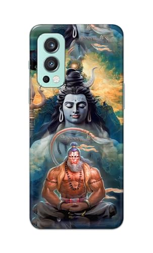 Image of Plastic Printfidaa Printed Hard Back Cover Case For Oneplus Nord 2 5G Back Cover (Lord Shiva And Hanuma) -112,Multicolor