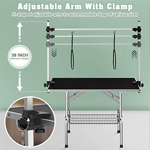 Image of Lyromix 46'' Stainless Steel Pet Dog Grooming Table, Arm /Noose /Tray, Black