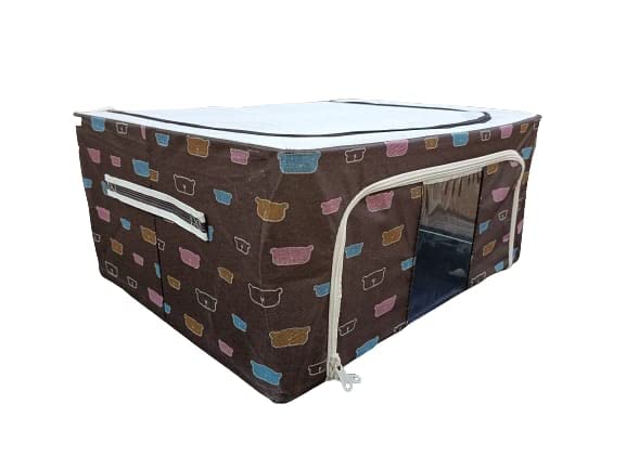 D Classic Polka Dot Printed Decor Saree clothes 44L storage box/organizer bag for Blanket Quilt Clothes Kids Dress Garment Shirt Saree SAREE ORGANISER (Navy Blue 44 Liter) (Brown)