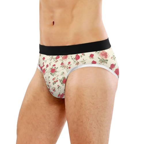Classic Men's Underwear Briefs Vintage Red Flower Rose Leaf Soft Comfort Triangle Underwear Men4