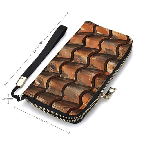 Brown Tile Roof Wristlet Long Wallet Womens Purse Zip Clutch Large Capacity Leather Purse Credit Coin Purse2