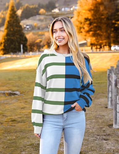 Zeagoo Womens Striped Oversized Sweater 2025 Crew Neck Long Sleeve Knitted Color Block Casual Loose Pullover Top2