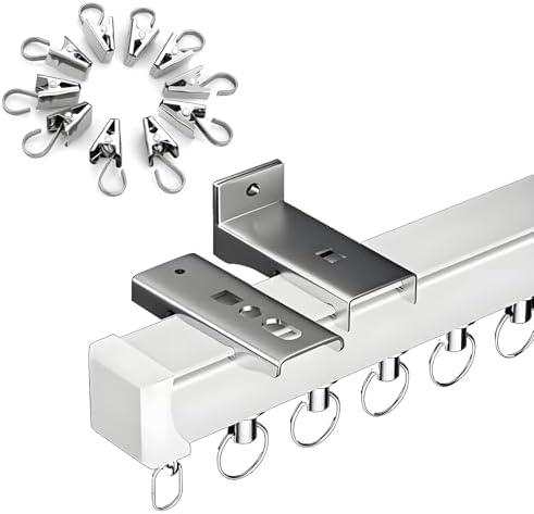 Curtain Track with Clips, Ceiling Track for Curtains, Wall Mount Curtain Rod 1.64ft 3.9ft 8.2ft 13.5ft 19.7ft Room Divider Silent Sliding Rails for Bedroom Living Room(150cm(4.9ft))
