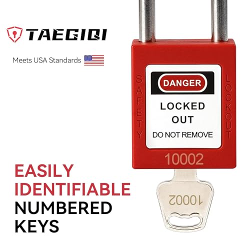 Image of Lockout Tagout Locks with Brass Core, Keyed Different, 10 Red Safety Padlocks Keyed Different,2 Keys Per Lock,OSHA Compliant Loto Locks for Electrical Lock Out Tag Out Kits