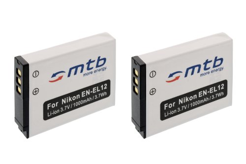 2X Batterie EN-EL12 Compatible avec Nikon KeyMission 170, 360 // Coolpix A1000, AW100, AW130, B600,...