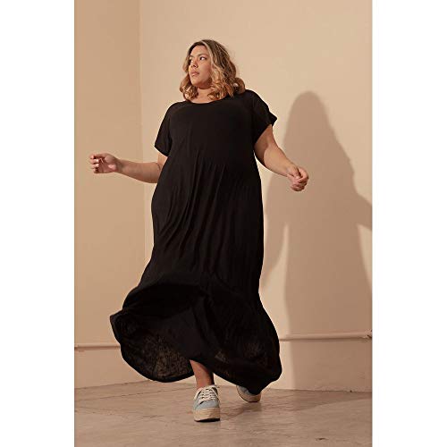 Vestido Êvase Duas Texturas Plus Size Preto