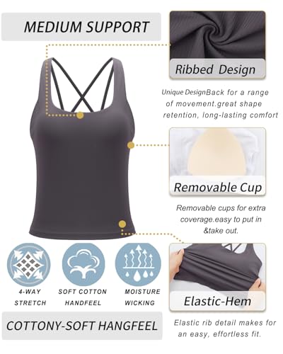 Image of RUNNING GIRL Workout Tank Tops with Built in Bras for Women,Criss-Cross Back Medium Support Sports Bras for Women