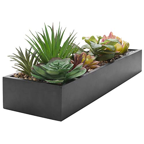 Mygift Artificial Succulent Plant Arrangement In Black Wood Planter Box, Fake Plant Decor #TOP5