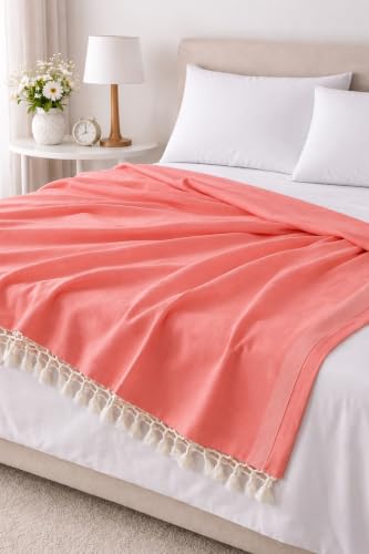 Image of Soft Dull Cotton Bhagalpuri Chadar for Summer | Lightweight and Breathable Chadar for Sleeping | Odhne Wali Chadar for All Season Use Blanket (Orange)
