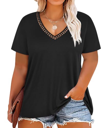 Image of RITERA Women Plus Size Tops Tie Dye V Neck Shirt Floral Camo Summer Short Sleeve Tunic Oversized Ladies Blouse XL-5XL
