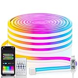 Smart Neon Rope Lights USB, 16.4Ft RGB LED Rope Lights Color Changing with APP Control, Outdoor Neon Strip Lights Waterproof DIY Flexible Music Sync for Gaming Room Living Room Indoor Decor