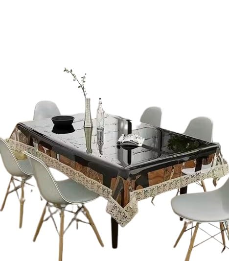 Transparent PVC Table Cover – Silver & White Lace Border, 40" x 60 Inch Table Cover_016_Brown-image-0