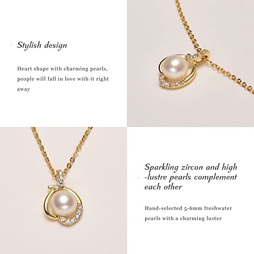 Gn Pearl Freshwater Pearl Pendant Necklaces For Women, Round Aaaa Cultured Single Pearl Sterling Silver Necklace With 18 Inches Chain Cubic Zirconia White Pearl Necklace Jewelry(5-6Mm) #TOP2